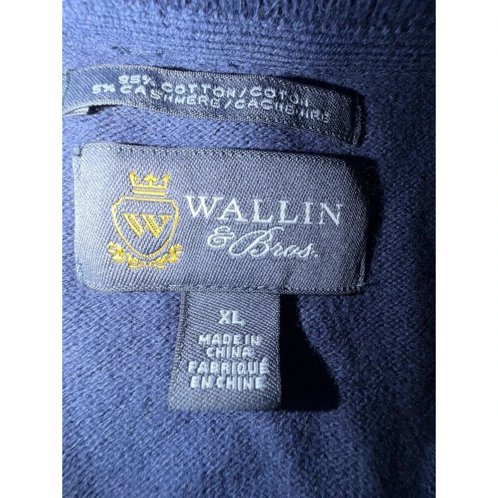 Wallin & Bros Mens XL Navy Cashmere Blend Crew Neck Sweater Knit Pullover